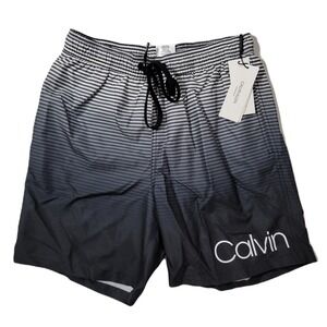 Calvin Klein Mens Small Quick-Dry UV 50 Ombre Stripe 7 in. Swim Trunks Black NEW